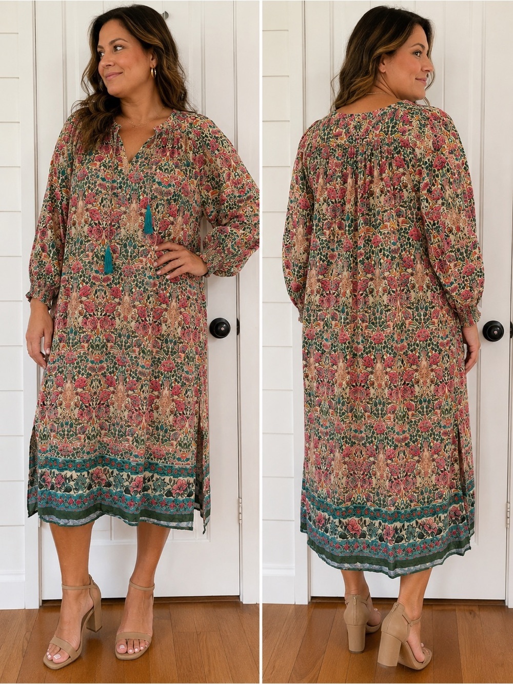 NATURAL LIFE boho Floral Midi Dress cottagecore oversized
